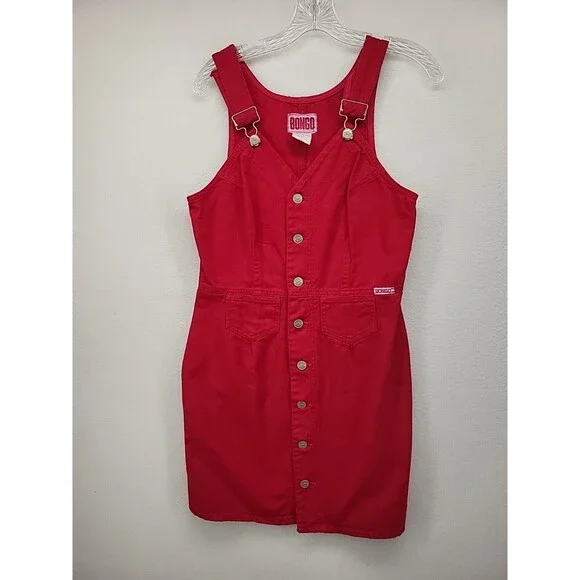 BONGO | Dresses | Vintage Bongo Womens Dress Red 1 Junior Denim Cotton Bib  Straight Short Mini | Poshmark